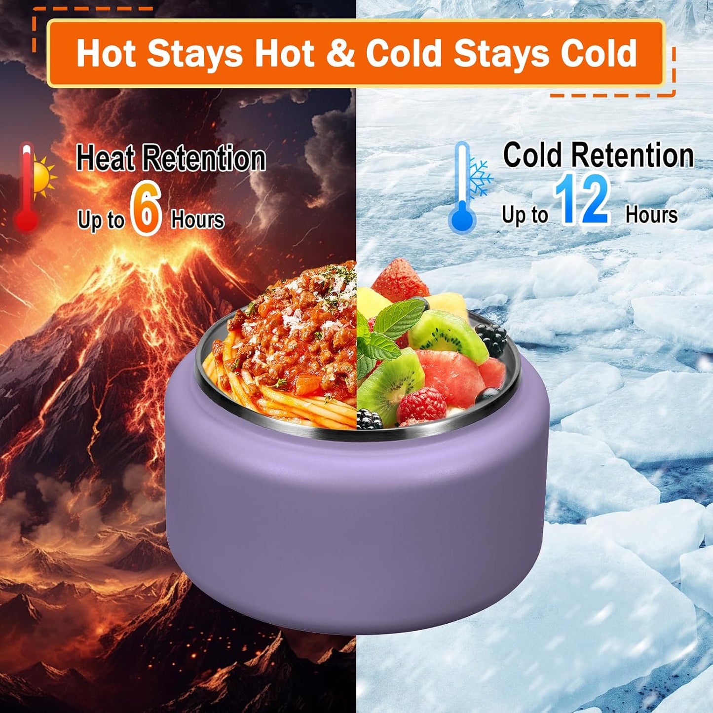 13.5oz Kids Thermos for Hot Food, Insulated Vacuum Food Jar with Buckle Lid, Stainless Steel Wide Mouth Leak Proof Insulated Lunch Container for School Picnic Travel,Purple