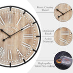 20 Inch Grand Farmhouse Wall Clock, Vintage-Inspired Wood & Metal Design - Image 7