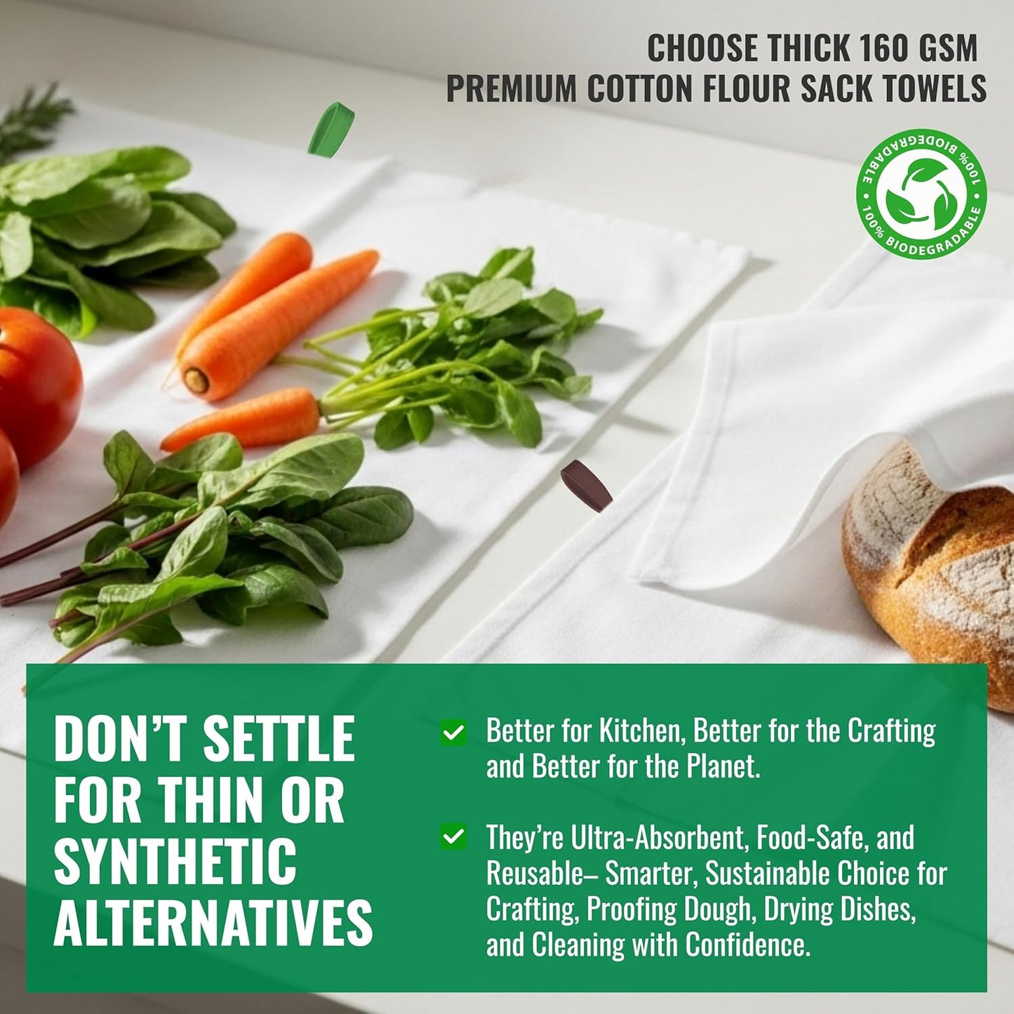 Premium Cotton Kitchen Towels Set of 7 – Ultra Absorbent & Soft Dish Towels with Color Hanging Loops – Quick Dry, Lint-Free Tea Towels for Cooking, Cleaning & Baking - 28" x 28"