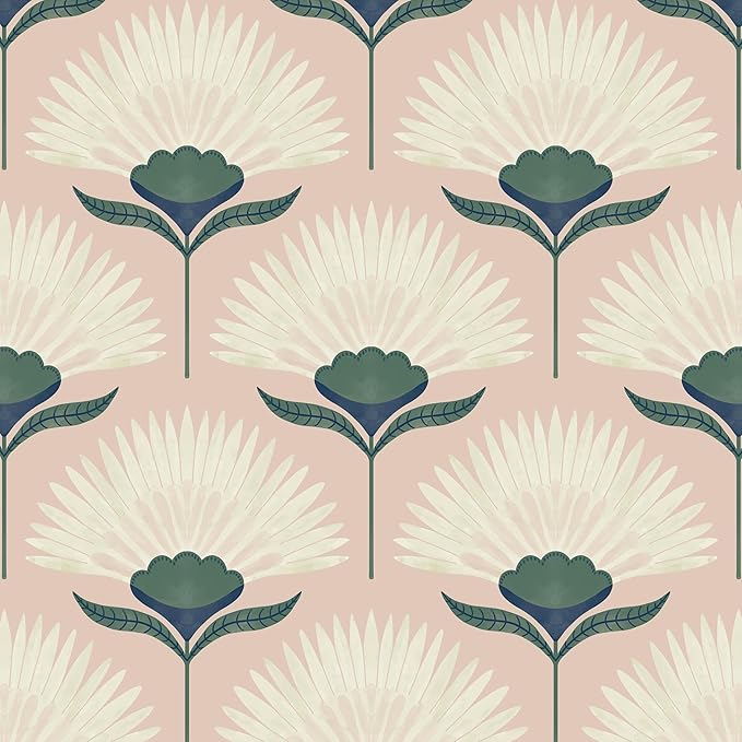 CiCiwind 17.3"×393.7" Wallpaper Peel and Stick Pink Boho Wall Paper Floral by CiCiwind