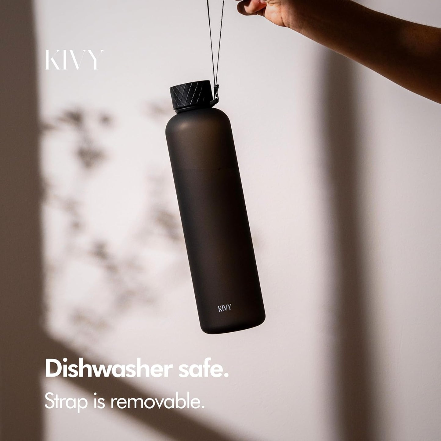 KIVY Slim Water Bottle 32oz [Lightweight & Shatterproof] Fits Backpack & Cupholder for Travel, Sports, School, Gym - Black water bottle no straw - Mens water bottle screw top - Dishwasher Safe