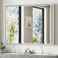 48 x 36 Silver Bathroom Mirror, Large Beveled Silver Bathroom Vanity Mirror by QUEENFUN