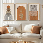 Framed Boho Abstract Wall Art Bedroom, 3 Piece Neutral Orange Paintings Prints by Cuspin