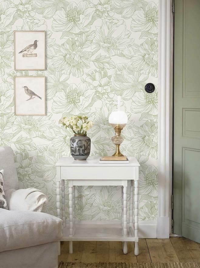 Ismoon Vintage Floral Wallpaper Peel and Stick Beige and Green Contact Paper - Image 4