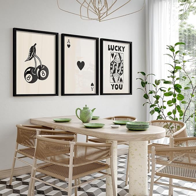 Heiple Framed Set of 3 Poker Wall Art Lucky You Poster, Trendy Retro Print Wall - Image 6
