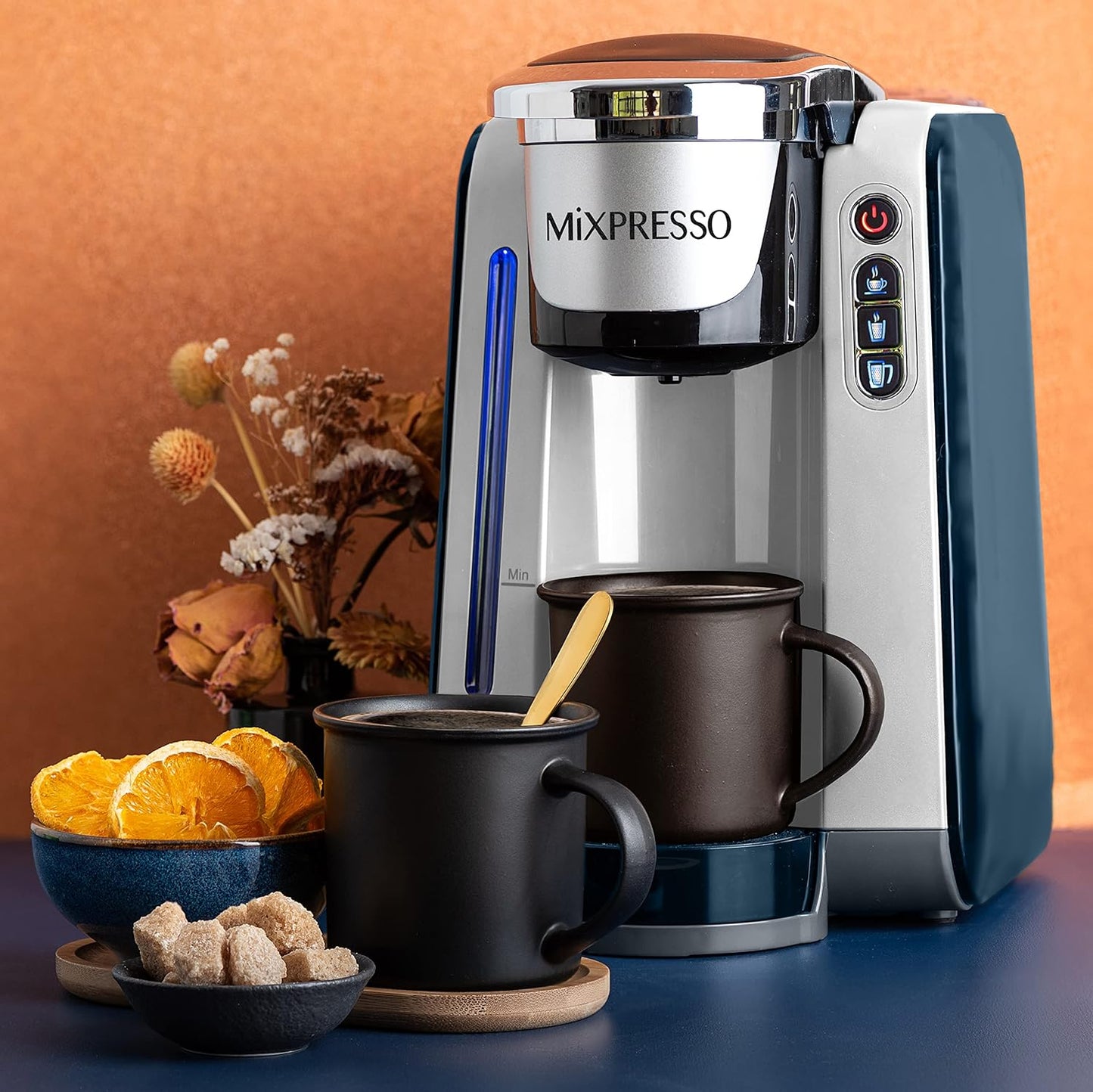 Mixpresso Single Serve Coffee Brewer K-Cup Pods Compatible & Ground coffee, Single Serve K-Cup Coffee Maker With 4 Brew Sizes 45oz, Quick Brewing with Auto Shut-Off, Rapid Brew Technology