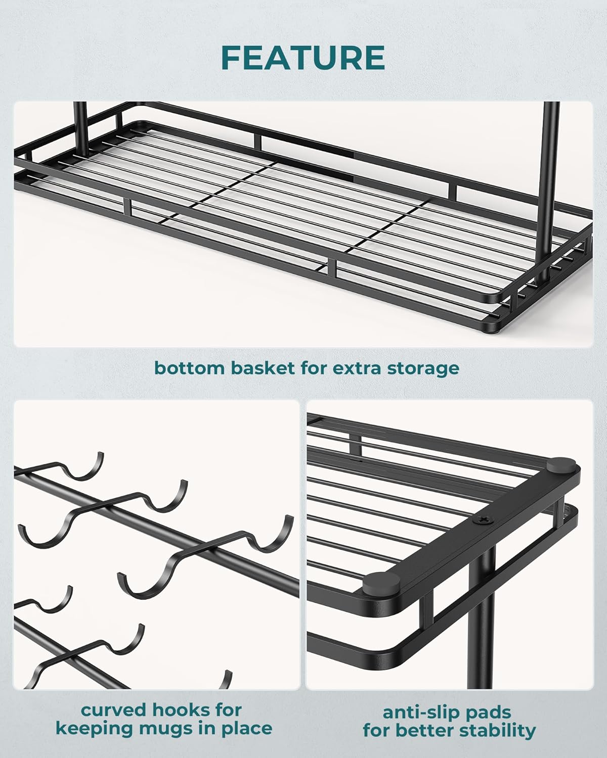 OROPY Coffee Mug Holder for Countertop, 14-Hook Mug Tree Rack for 14 Cups, 2 Tier Mug Display Stand with Heavy Duty Metal Base