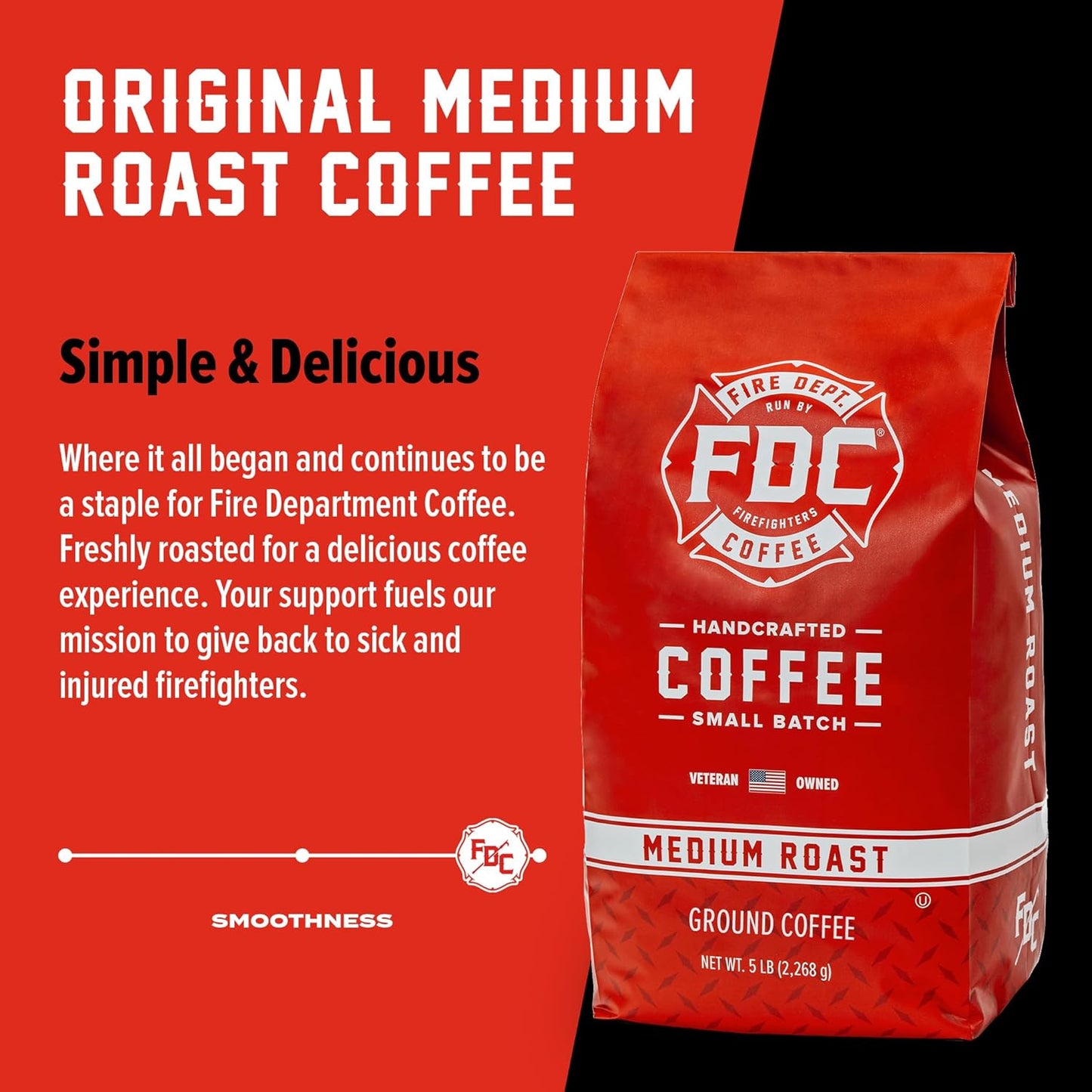 Fire Department Coffee - Gives Back to Firefighters - Balanced & Smooth Original Medium Roast Ground Coffee - Roasted in the USA - Veteran Owned - Bulk 5 LB