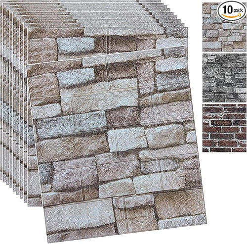 10PCS 3D Wall Panels Peel and Stick 3D Brick Wallpaper Peel and Stick Faux by YLLYLL