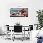Vintage Pink Flower Wall Art Retro Flowers in Golden Vase Pictures Blue Ocean - Image 2