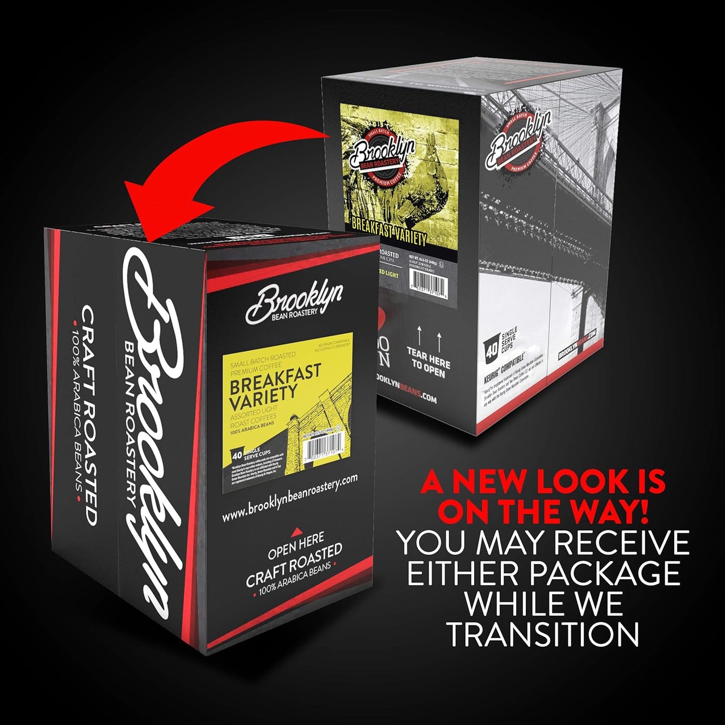 Brooklyn Beans Coffee Pods, Breakfast Gourmet Variety Pack - Compatible with Keurig K Cup Brewers Including 2.0 Machines, 40 Count, Light Roast Selection