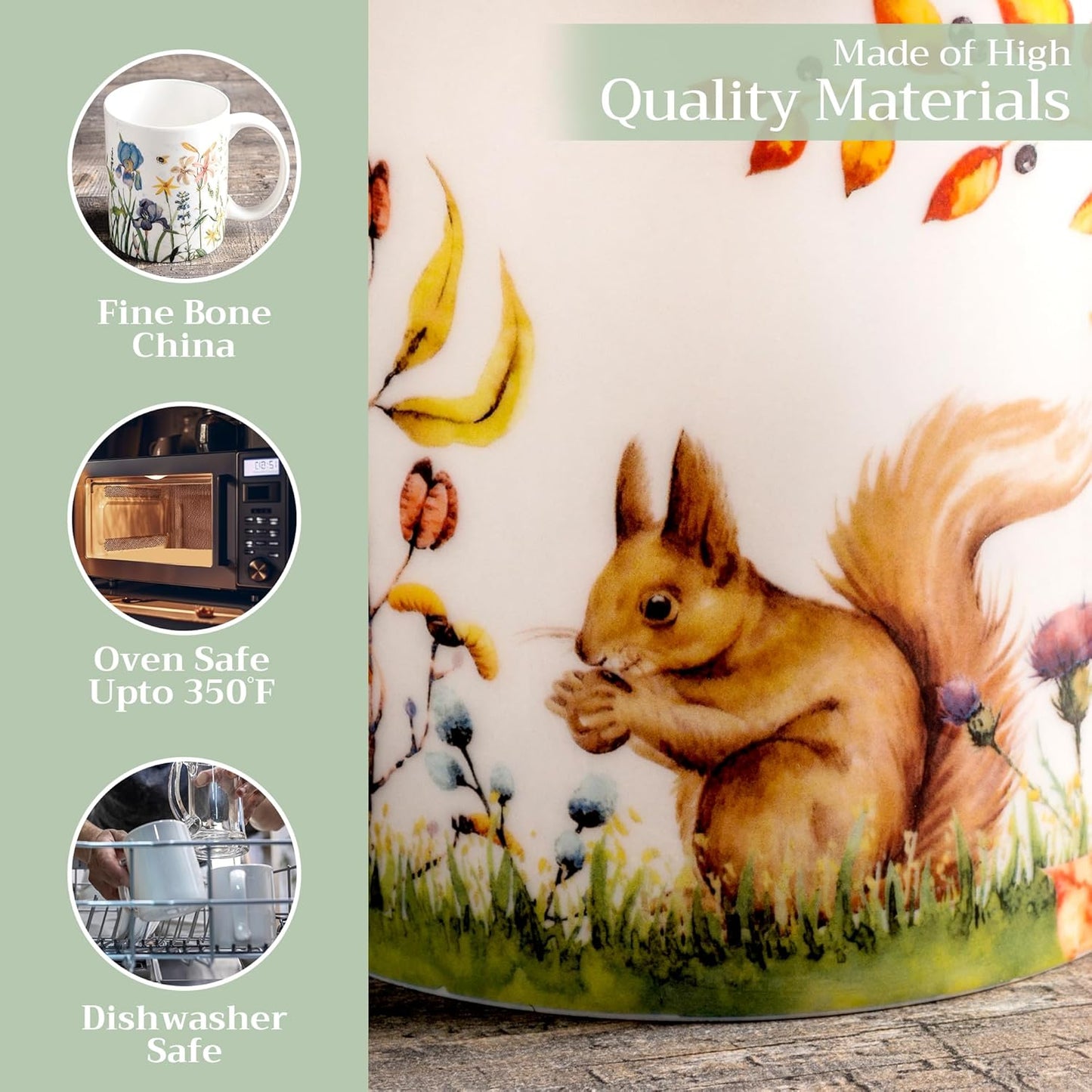 Maison d' Hermine Coffee Mug with Handles Fine Bone China Mugs Pack of One Tea Cups for Hot Beverages Cappuccino Latte Home Restaurant Office Perfect for Gift (Sous-Bois - Option 1, 12 Ounce)