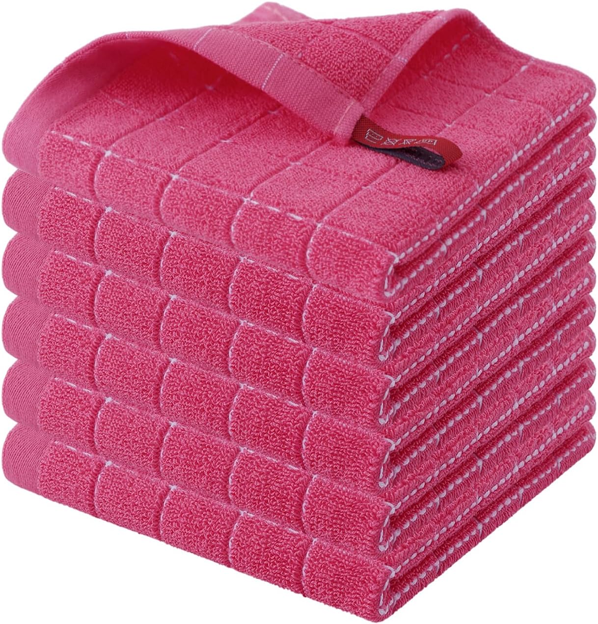 Homaxy 100% Cotton Terry Kitchen Dish Cloths, Ultra Soft and Absorbent Dish Towels for Kitchen, Suitable for Drying and Washing Dishes, 6 Pack, 12 x 12 Inches, Rose Red
