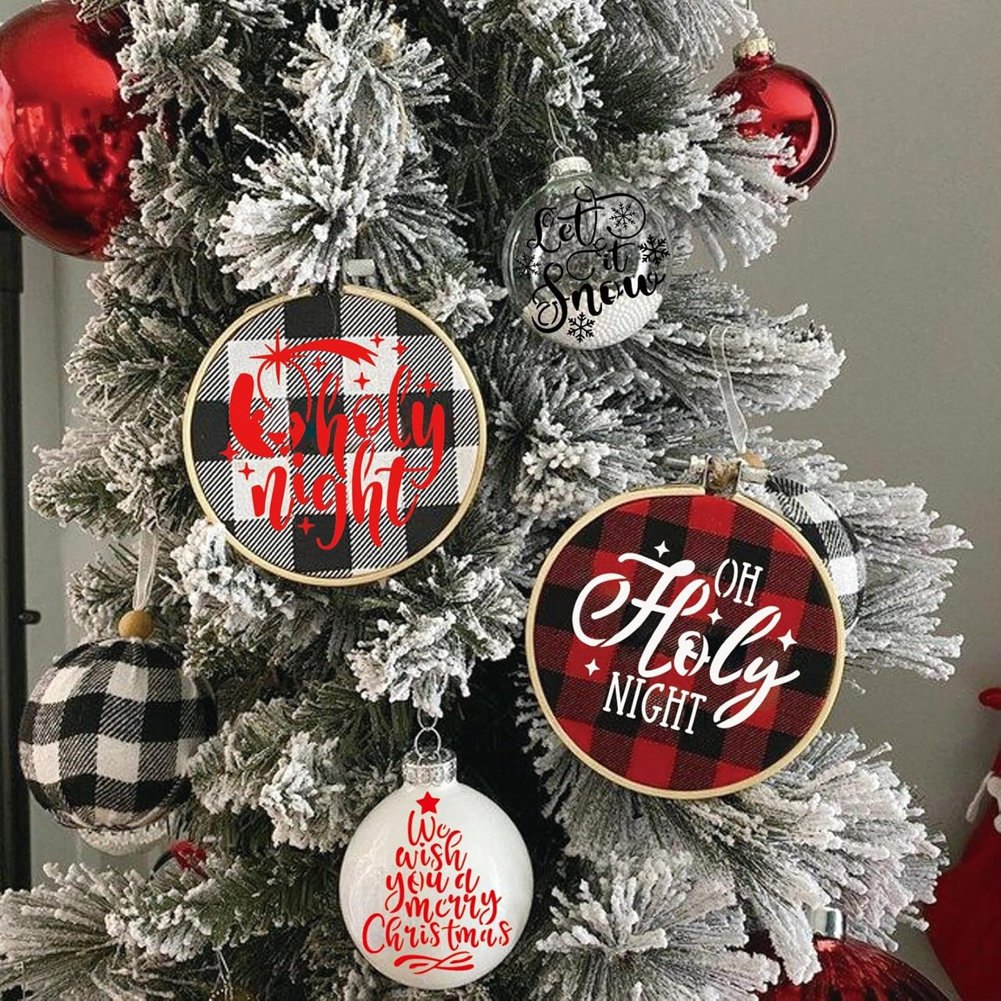 30 Pcs Christmas Stencils for Painting on Wood 4 Inch Reusable Small Christmas Ornament Stencil for DIY Crafts Ornament Wood Card Paper Fabric (30 Words)