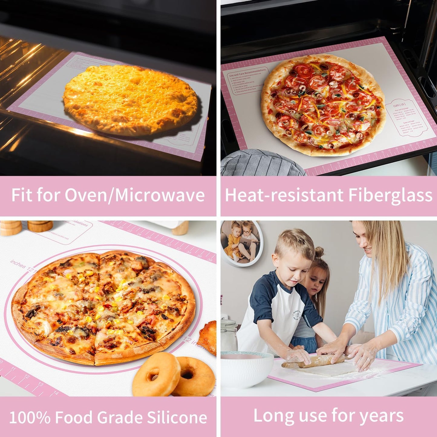 Silicone Pastry Mat for Dough Rolling, Extra Large Silicone Baking Mat with Measurements, Baking sheet for Cookies Fondant Pie Crust, Countertop Protector