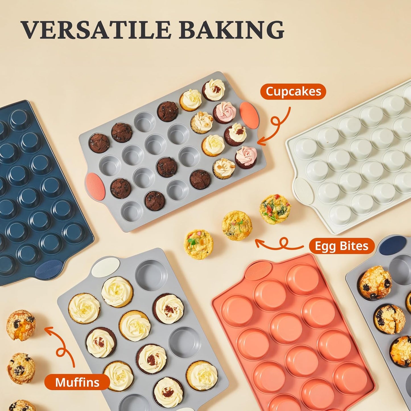 BRONYPRO Ceramic Mini Muffin Pan, 24-Cup Nonstick Aluminized Steel Mini Cupcake Pans, Healthy Non-Toxic Ceramic Coating Muffin Tin, 2 Pack Cup Cake Pans for Baking Cream