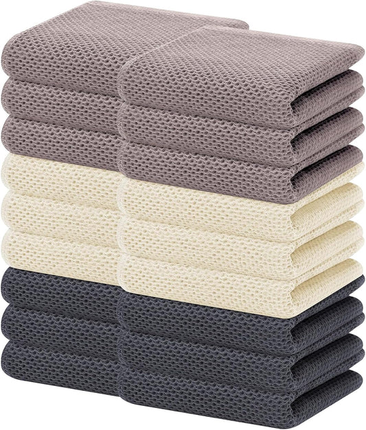 Homaxy 100% Cotton Waffle Weave Kitchen Dish Towels, Ultra Soft Absorbent Quick Drying Cleaning Towel, 13 x 28 Inches, 18-Pack, Mixed Color