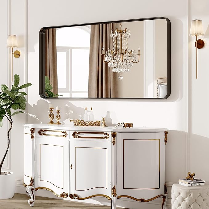72 x 30 Inch Black Metal Framed Bathroom Mirror - Image 9