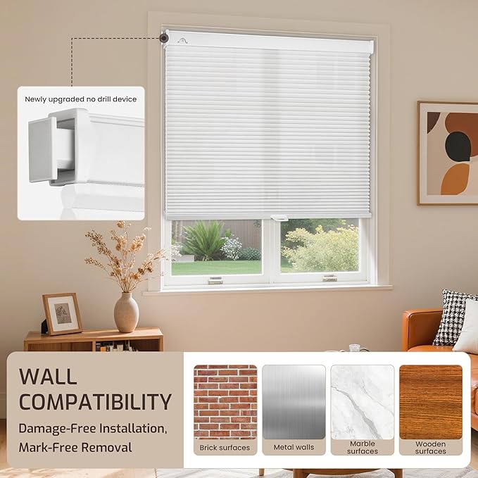 Grandekor No Drill No Tools Cordless Cellular Shades, 45.5" W x 64" H, Light - Image 8