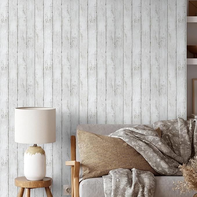 White Gray Wood Wallpaper 17.71" X 511" Peel and Stick Removable Decorative - Image 5
