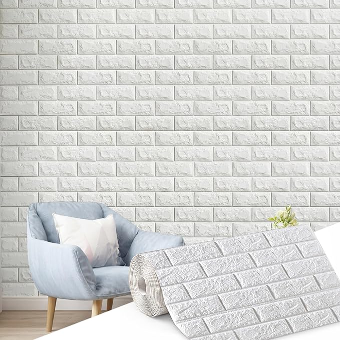 Hahafelt 1 Pcs 32 x 2.3 ft 3D Wall Panel, Faux Brick Wall Panel White Peel and by Hahafelt