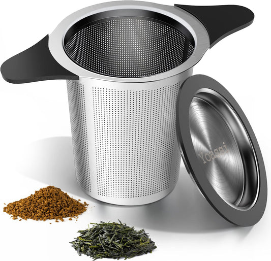 Upgraded Tea Infusers for Loose Tea, Silicone Covered Extra Fine Mesh 18/8 Stainless Steel Tea Strainer with Large Capacity & Double Handles to Steep Loose Leaf Tea and Coffee 1 Pack