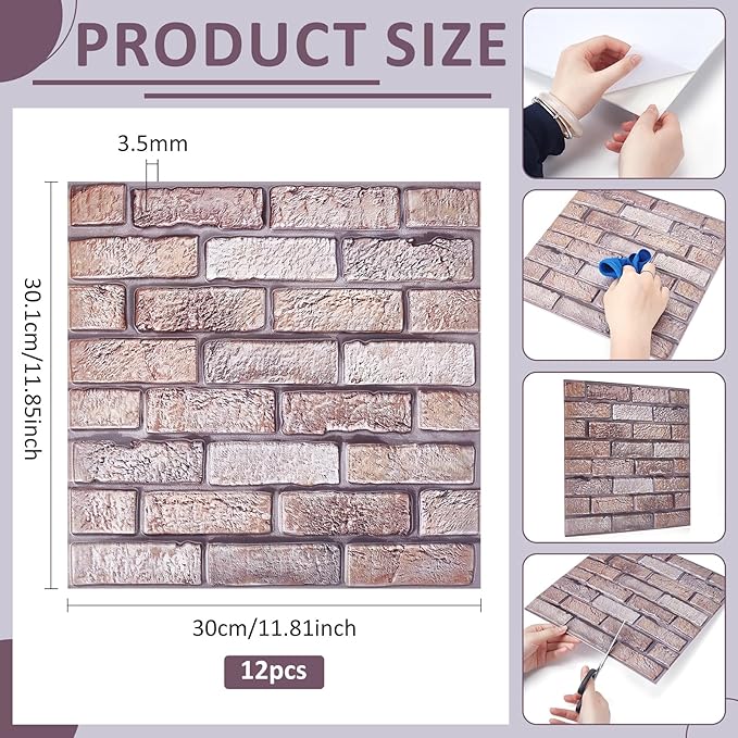 12PCS 3D Wall Panels Peel and Stick Foam Faux Brick Wall Panels, Self-Adhesive - Image 2