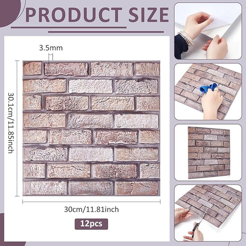 12PCS 3D Wall Panels Peel and Stick Foam Faux Brick Wall Panels, Self-Adhesive - Image 2