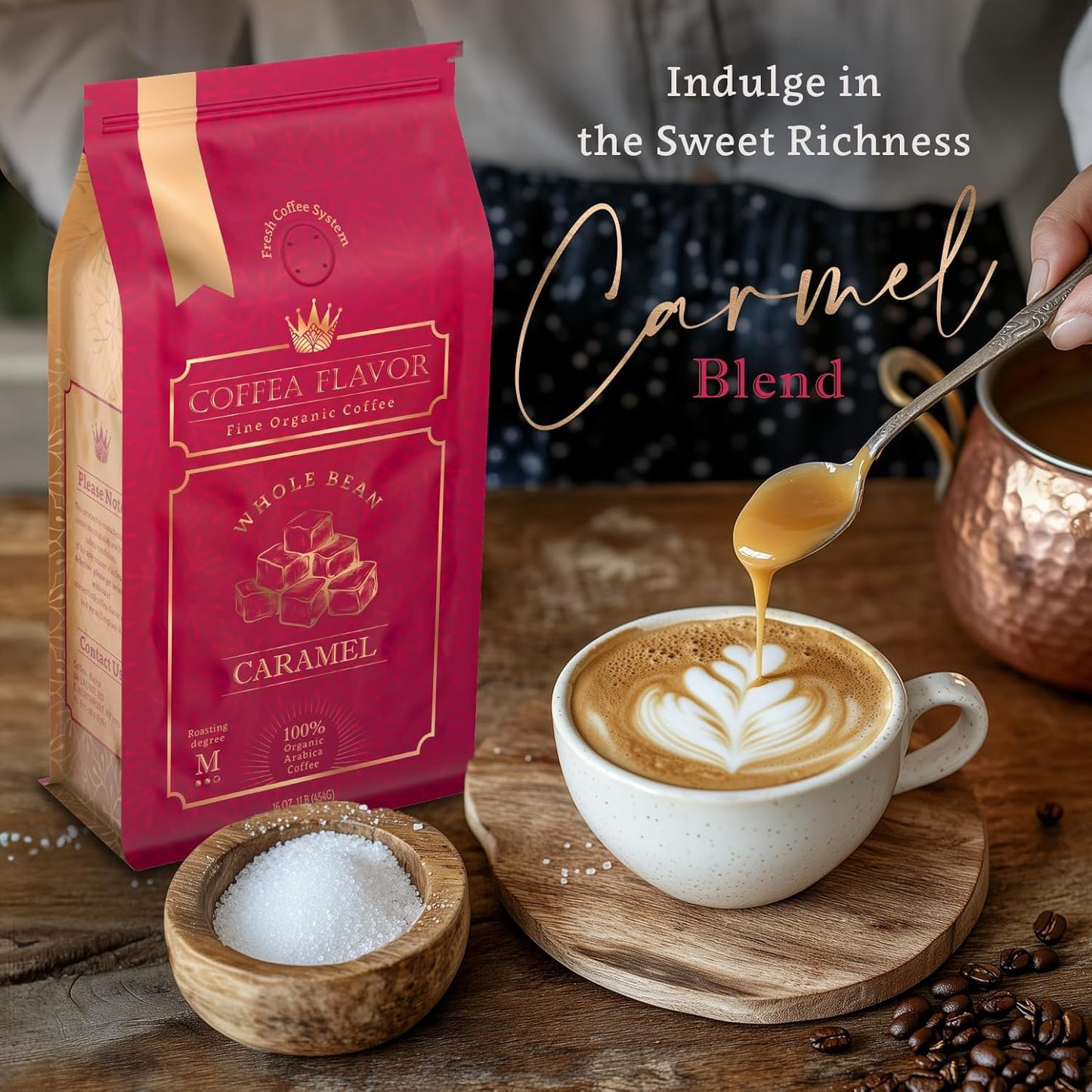 Caramel Flavored Whole Bean Coffee – 100% Arabica, Single Origin, Medium Roast, Naturally Sweetened, Velvety Smooth Flavor – by Coffea Flavor