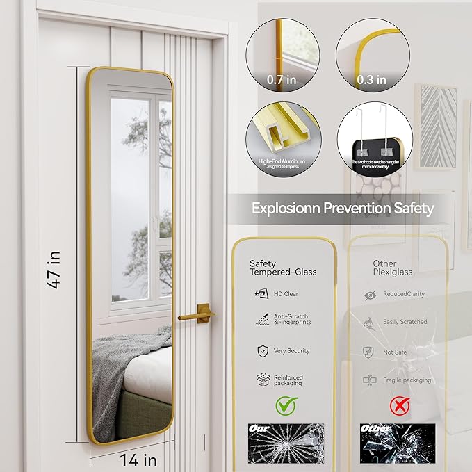 SCWF-GZ 47x14 Mirror Rectangle Full Body Length Door Hanging Wall Mounted - Image 2