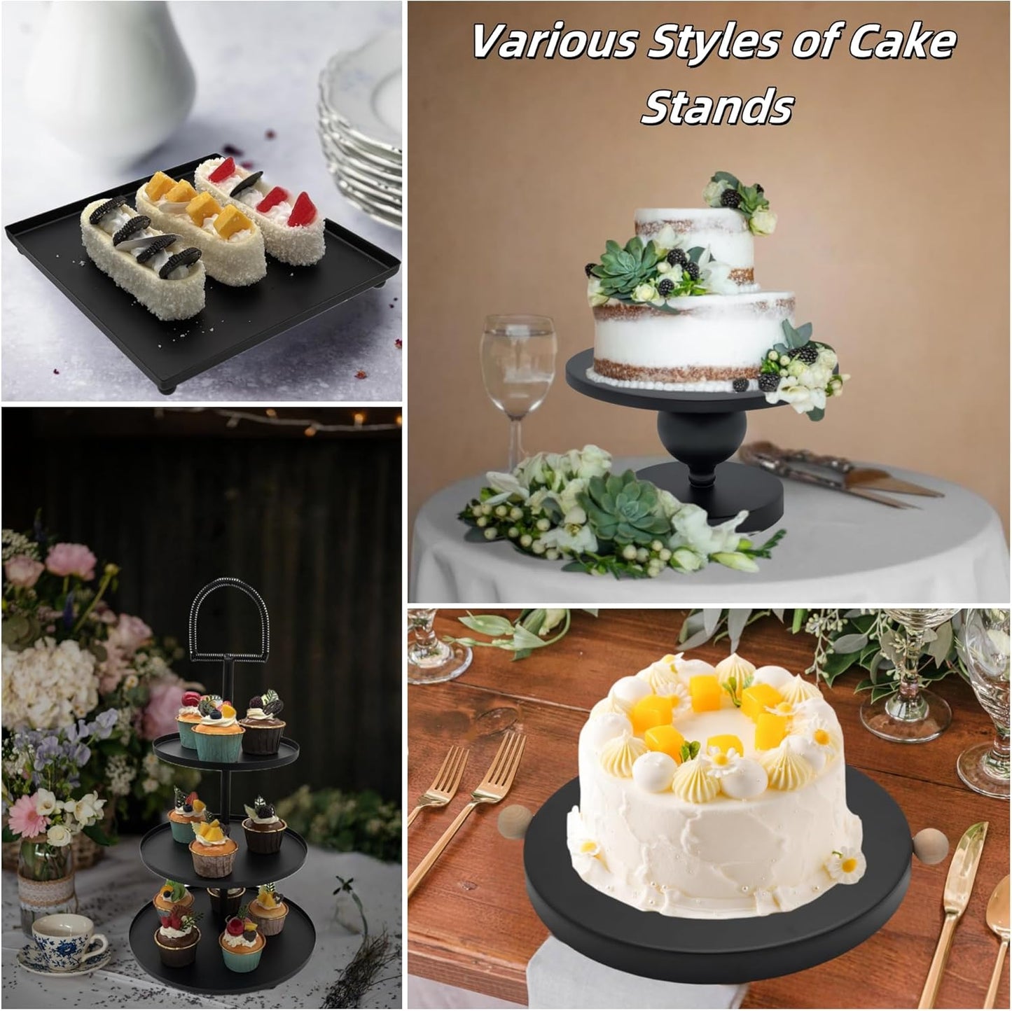 Set of 7 Black Cake Stands Metal Dessert Display Holder Round 3 Tier Cupcake Stand Serving Tray Platter Cake Pedestal Stand for Party Weddings Birthday Baby Showers Anniversary