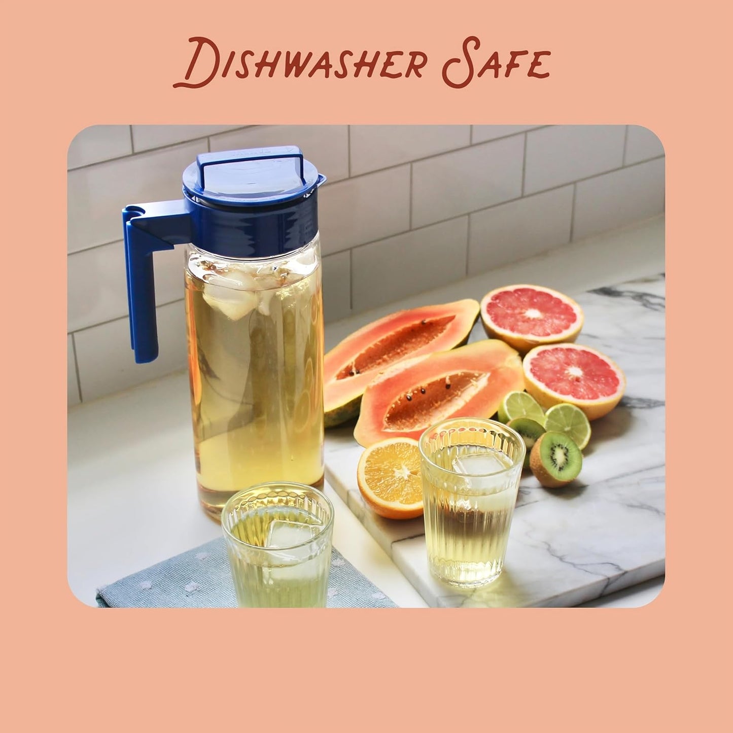 Takeya Flash Chill Iced Tea Maker - Airtight & Durable Iced Tea Maker Jug with Silicone Carry Handle - Leak-Proof & Lightweight Tea Infuser with Patented Flash Chill Technology - 2 Quart, Blueberry