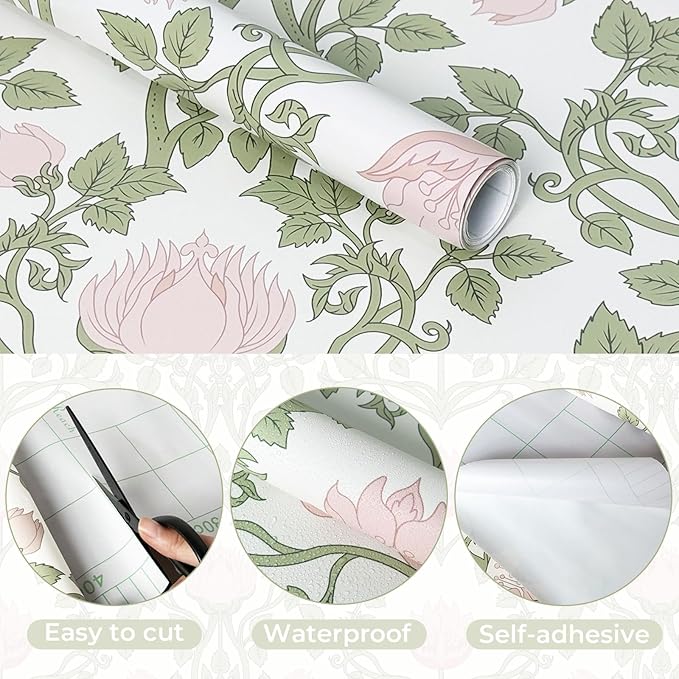 YXTII 590.5" × 17.3" Floral Wallpaper Peel and Stick Pink and Green Wallpaper - Image 6
