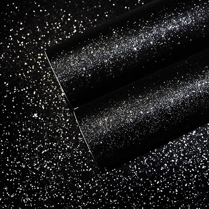 CHIHUT Black Glitter Contact Paper 15.7''x236'' Self Adhesive Black Glitter by CHIHUT