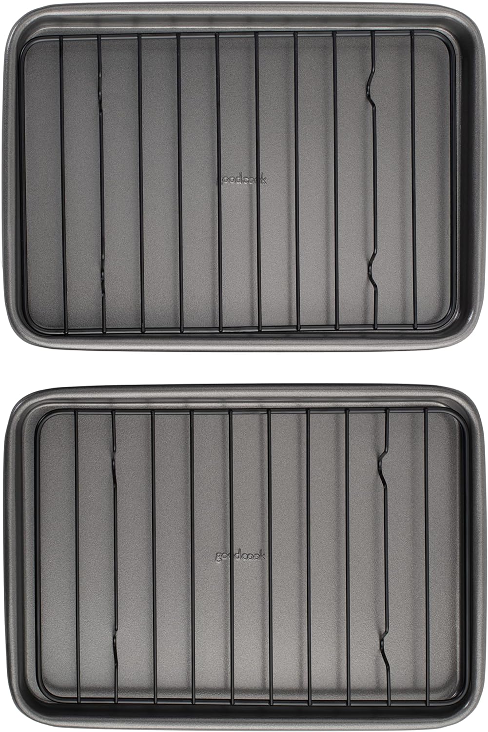 GoodCook Set of 2 Nonstick Steel 9" x 6.2" Toaster Oven Mini Baking Sheets with Racks, Gray