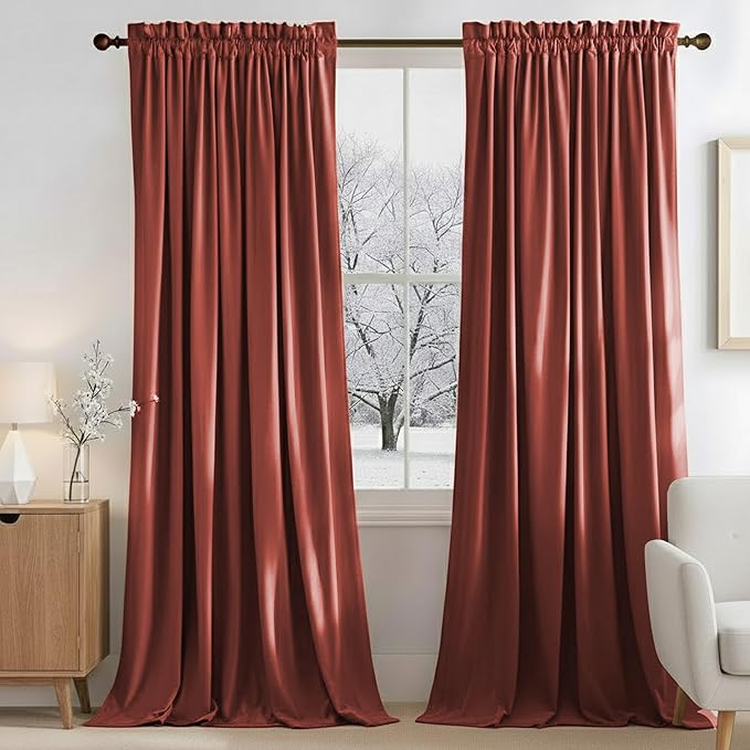 NICETOWN Rust Red Blackout Velvet Curtains - Image 2