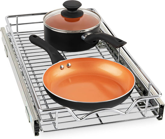 HOLDN’ STORAGE Pull Out Cabinet Organizer, Heavy Duty Caddy w/Lifetime Limited Warranty - 8”W x 21”D - Requires At Least 9-1/4” Cabinet Opening, Steel Metal Cabinet Drawers Slide Out, Chrome