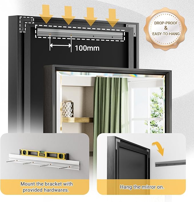 16''x 60'' Tall Black Bathroom Mirror, Beveled Bathroom Vanity Mirror - Image 5