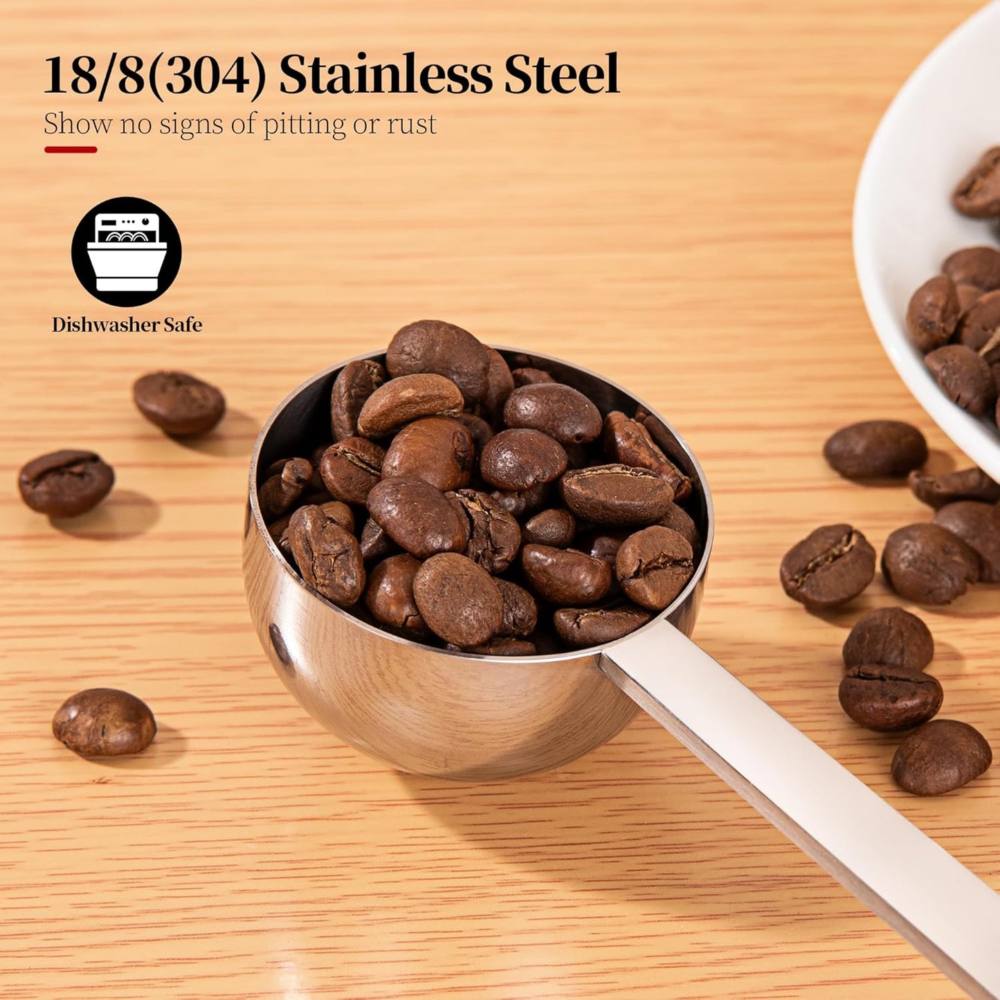 Long Handle Coffee Scoop, 18/8 Stainless Steel Food Grade Measuring Spoon for Coffee Beans Powders Sugar, 10.2in Long Metal Scoop Tablespoon for Easy Container Reach (2tbsp/ 30ml)