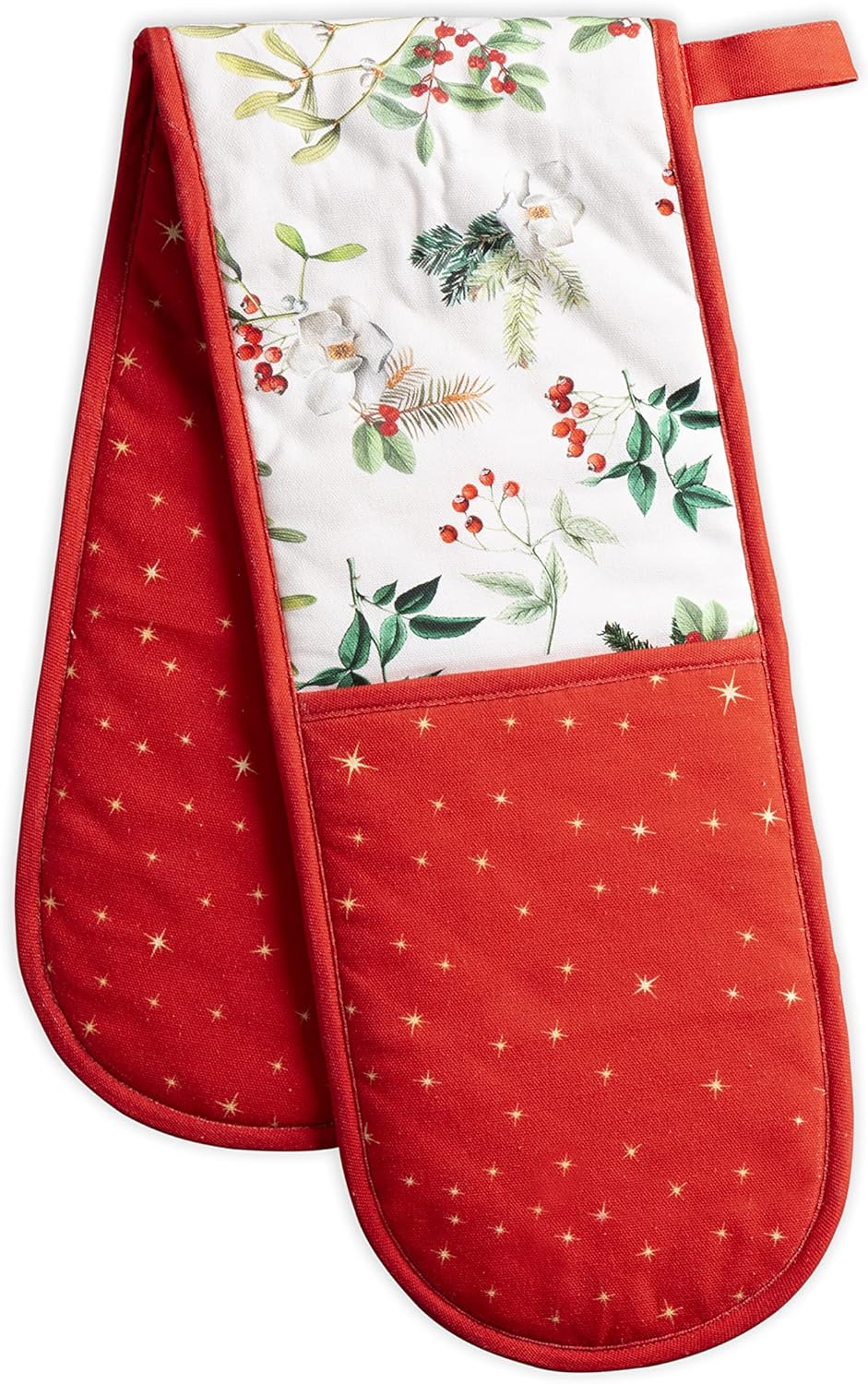 Maison d' Hermine Double Oven Mitts 100% Cotton 7"x35" Double Oven Mitt Heat Resistant BBQ Cooking Gloves with Loop, Baking, Grilling, Home, Kitchen, Handling Hot Pans (Noel)