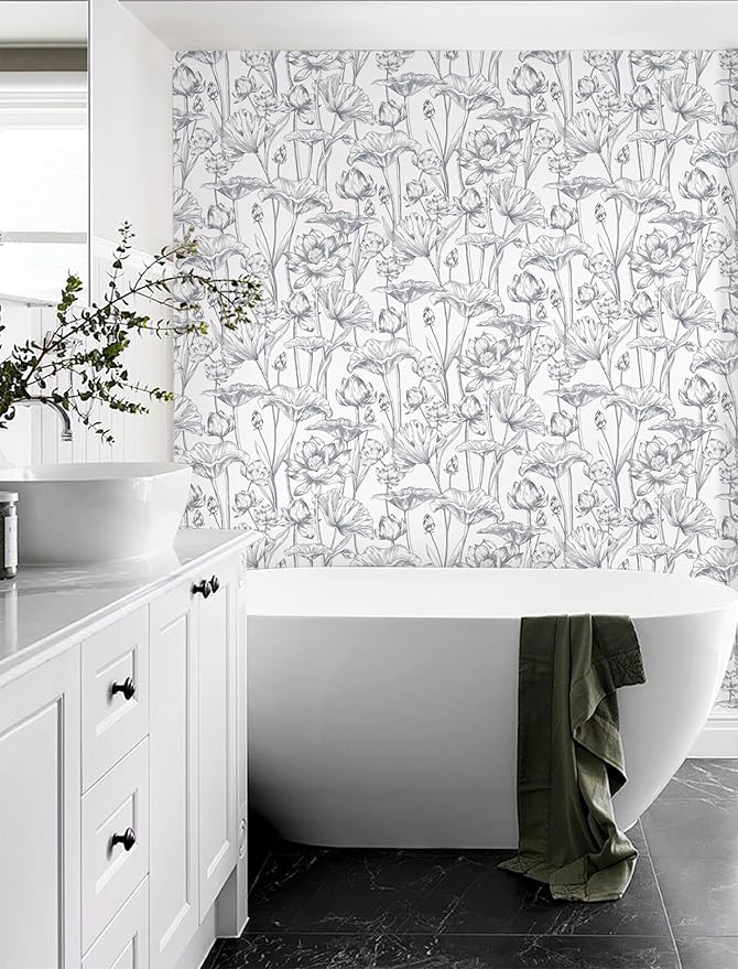 Timeet Floral Peel and Stick Wallpaper 16" x 197" White and Purple Wallpaper - Image 3