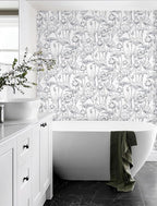 Timeet Floral Peel and Stick Wallpaper 16" x 197" White and Purple Wallpaper - Image 3