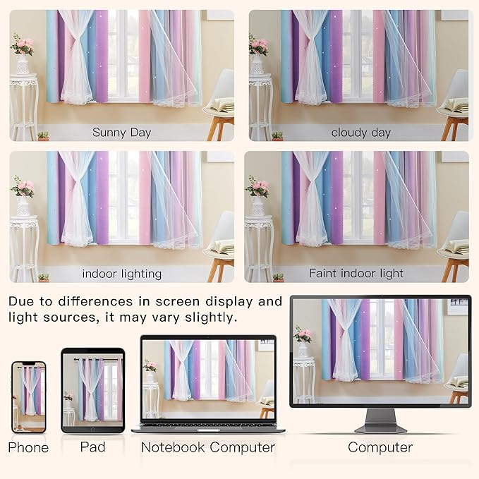 XiDi Girls Curtains for Bedroom, Princess Unicorn Wall Decals Pink 63 Inches - Image 9