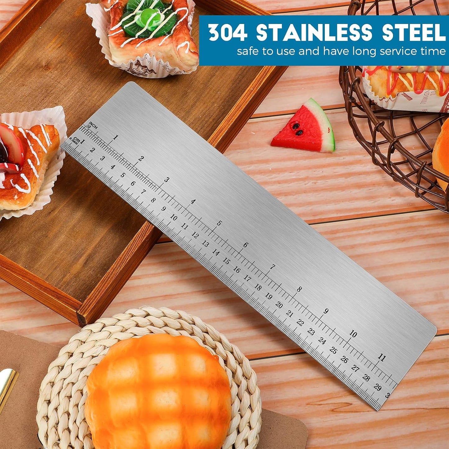 Nuenen 12 Inches Stainless Steel Cake Scraper with Scale Cake Edge Smoother Decorating Comb Baking Scraper Tool for Baking Measuring Buttercream Home Kitchen Accessory