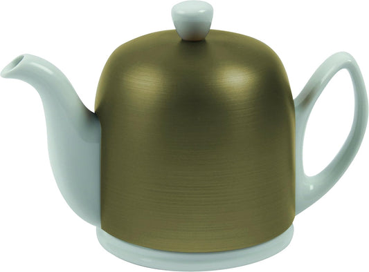 Salam Luxury French Tea Pot - Porcelain Teapot with Bronze Aluminum Cover, Ceramic Tea Kettle for Loose Tea, Removable Infuser, 4 Cup Capacity, 24oz - Bronze