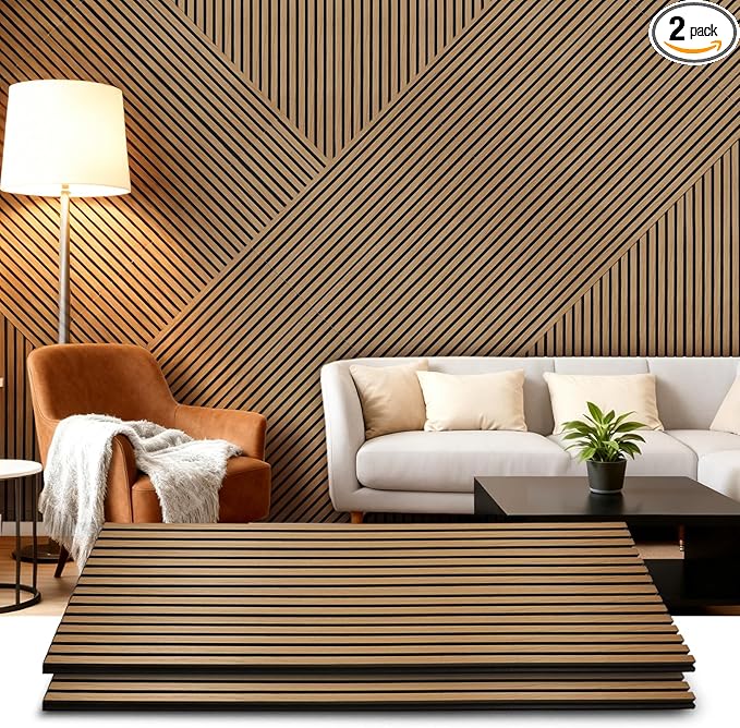 Acoustic Wood Wall Panels 2 Pack 47.6" x 23.6", Sound Proof Wooden Paneling by LARWORKS