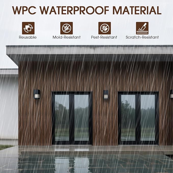 WPC Slat Wall Panels 16 Pack 48" x 6", Waterproof Fluted Wall Paneling - Image 2