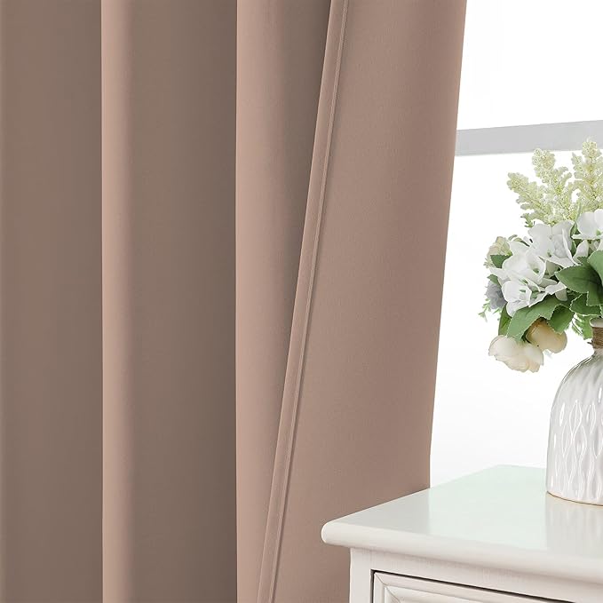 CUCRAF Khaki Blackout Curtains 45 inch Length 2 Panels Set, Rod Pocket Room - Image 6