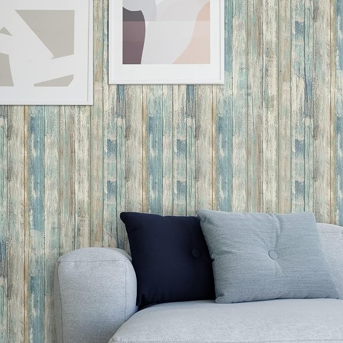 practicalWs 17.71''x 393.7''Blue Distressed Wood Wallpaper Self-Adhesive Peel - Image 3