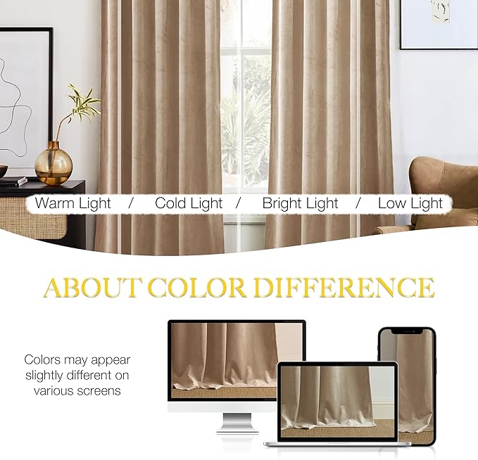 NICETOWN Beige Velvet Curtains 84 inches 2 Panels Set, Thermal Insulated Heavy - Image 3